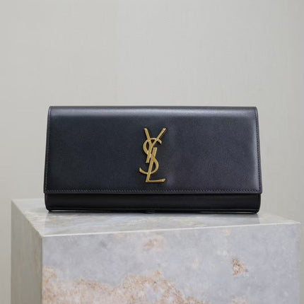 YSL 26S SAINT LAURENT KATE CLUTCH IN BLACK CALFSKIN