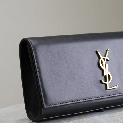 YSL 26S SAINT LAURENT KATE CLUTCH IN BLACK CALFSKIN