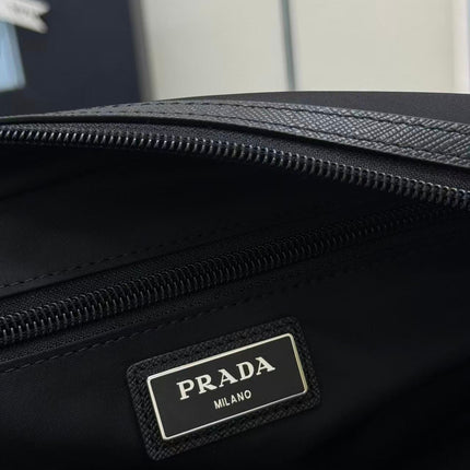 PRADA 26S RE-NYLON AND SAFFIANO LEATHER TRAVEL POUCH