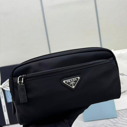 PRADA 26S RE-NYLON AND SAFFIANO LEATHER TRAVEL POUCH