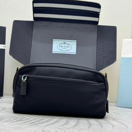 PRADA 26S RE-NYLON AND SAFFIANO LEATHER TRAVEL POUCH