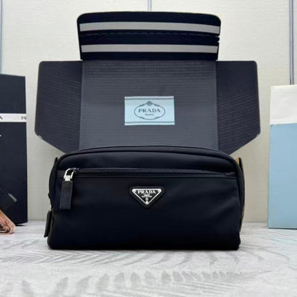 PRADA 26S RE-NYLON AND SAFFIANO LEATHER TRAVEL POUCH