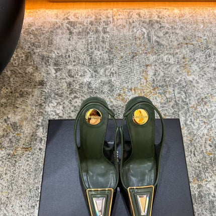 YSL 26S SAINT LAURENT SIBYL SLINGBACK PUMPS 110 MM IN GREEN CALFSKIN PATENT