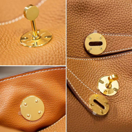 HERMES 26S LINDY BAG 26 IN BROWN CALFSKIN WITH GOLD HARDWARE
