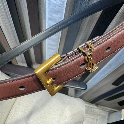 YSL 26S BELT IN BROWN WITH GOLD-TONE BUCKLE