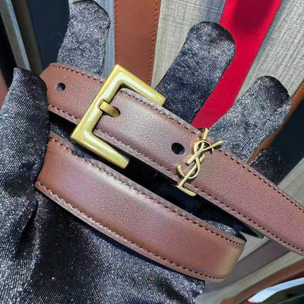 YSL 26S BELT IN BROWN WITH GOLD-TONE BUCKLE
