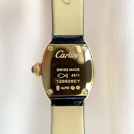 BAIGNOIRE WATCH GOLD OVAL CASE 18MM WHITE DIAL WITH BLACK STRAP