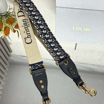 DIOR 26S SHOULDER STRAP IN BEIGE & BLACK OBLIQUE CANVAS WITH BLACK CALFSKIN TRIM