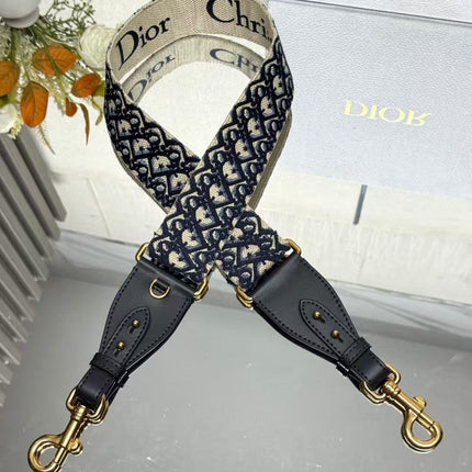 DIOR 26S SHOULDER STRAP IN BEIGE & BLACK OBLIQUE CANVAS WITH BLACK CALFSKIN TRIM