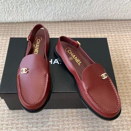 CHANEL 26S LOAFERS IN BURGUNDY CALFSKIN WITH GOLD-TONE CC LOGO