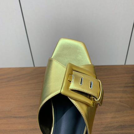 BALMAIN 26S B-BELT FLAT SANDALS IN METALLIC GOLD CALFSKIN