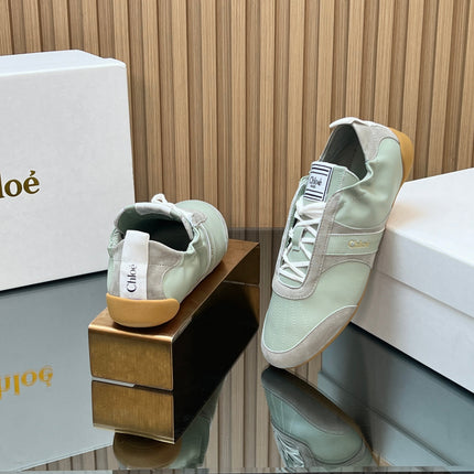 CHLOÉ 26S SNEAKERS IN LIGHT GREEN CALFSKIN AND GREY SUEDE