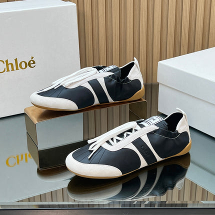 CHLOÉ 26S SNEAKERS IN BLACK CALFSKIN AND CREAM WHITE SUEDE