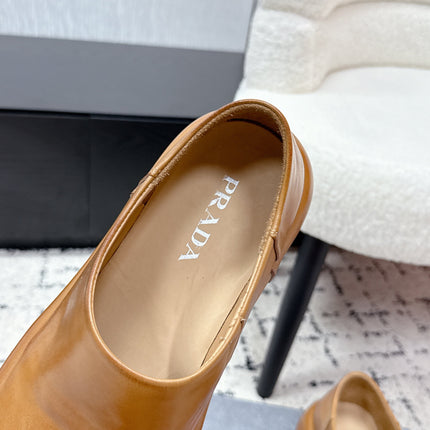 PRADA 26S SLIP ON SHOES IN WARM BROWN SMOOTH CALFSKIN