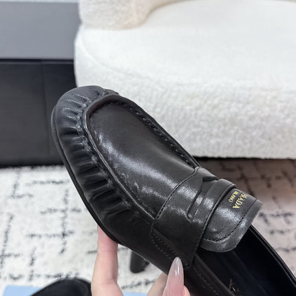 PRADA 26S LOAFERS 25MM IN BLACK CALFSKIN