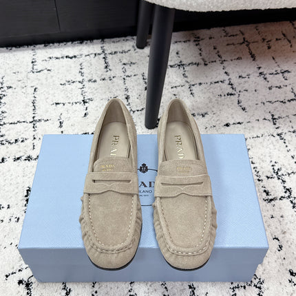 PRADA 26S LOAFERS 25MM IN BEIGE SUEDE