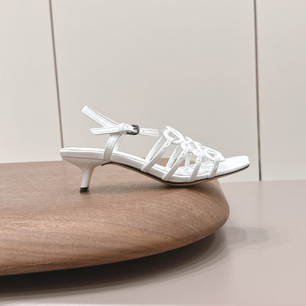 LOEWE 26S SQUARE TOE HEEL SANDALS 50MM IN WHITE CALFSKIN LOGO