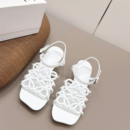 LOEWE 26S SQUARE TOE HEEL SANDALS 50MM IN WHITE CALFSKIN LOGO