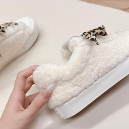 MIUMIU 25S SNEAKERS IN WHITE SHEARLING WITH LEOPARD-PRINT LACES