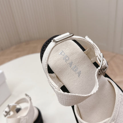 PRADA 26S CROSS STRAP CHUNKY SOLE SANDALS IN WHITE CANVAS