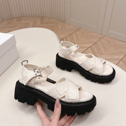 PRADA 26S CROSS STRAP CHUNKY SOLE SANDALS IN WHITE CANVAS
