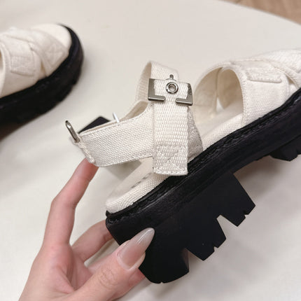 PRADA 26S CROSS STRAP CHUNKY SOLE SANDALS IN WHITE CANVAS