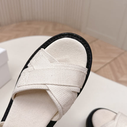 PRADA 26S CROSS STRAP CHUNKY SOLE SANDALS IN WHITE CANVAS