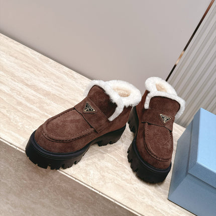 PRADA 26S ANKLE BOOTS 50MM IN DARK BROWN SUEDE WITH FUR LINED