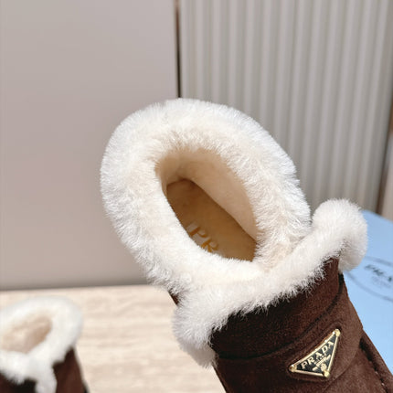 PRADA 26S ANKLE BOOTS 50MM IN DARK BROWN SUEDE WITH FUR LINED