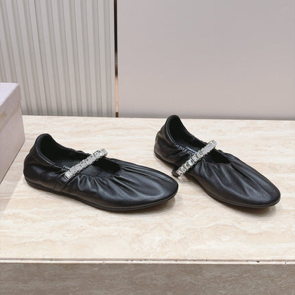 JIMMY CHOO 26S BALLET FLATS IN BLACK LAMBSKIN WITH CRYSTAL STRAP