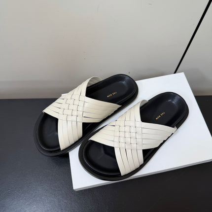 THE ROW 26S CROSS STRAP SANDALS IN IVORY WHITE CALFSKIN