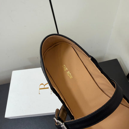 THE ROW 26S MARY JANE BALLET FLATS IN BLACK SUEDE AND CALFSKIN