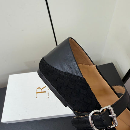 THE ROW 26S MARY JANE BALLET FLATS IN BLACK SUEDE AND CALFSKIN
