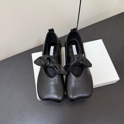 THE ROW 26S BALLET FLATS IN BLACK KNOT DETAIL CALFSKIN WITH SQUARE TOE