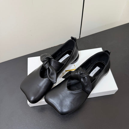 THE ROW 26S BALLET FLATS IN BLACK KNOT DETAIL CALFSKIN WITH SQUARE TOE