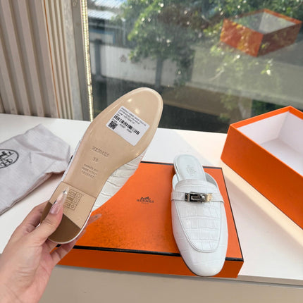 HM 26S DESTIN MULES IN WHITE CROCODILE-EFFECT LEATHER