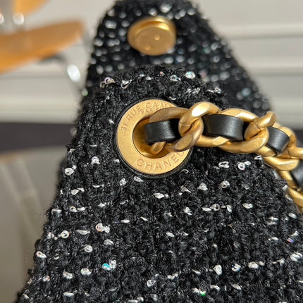 CHANEL 25S HOBO BAG 30 IN BLACK TWEED WITH GOLD HARDWARE