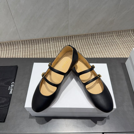 CELINE 26S BALLET FLATS IN BLACK CALFSKIN