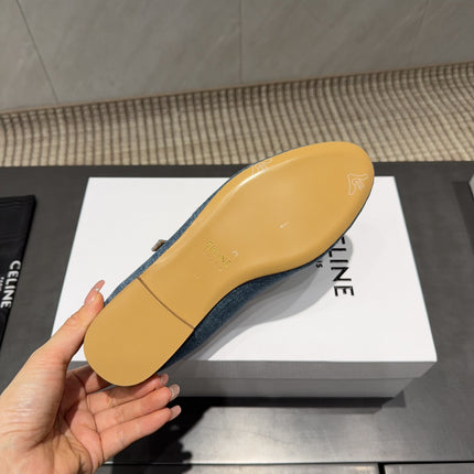 CELINE 26S BALLET FLATS IN BLUE DENIM