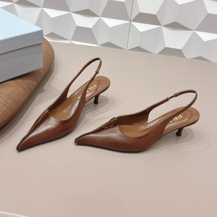 PRADA 26S POINTED TOE SLINGBACK HIGH HEELS 55MM IN BROWN CALFSKIN