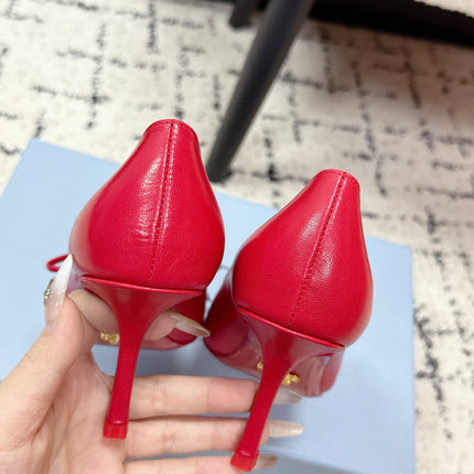 PRADA 26S POINTED-TOE HIGH HEELS 75MM IN DARK RED CALFSKIN
