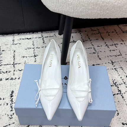 PRADA 26S POINTED-TOE HIGH HEELS 75MM IN WHITE CALFSKIN