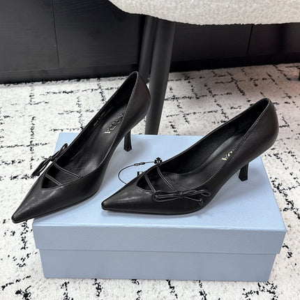 PRADA 26S POINTED-TOE HIGH HEELS 75MM IN BLACK CALFSKIN