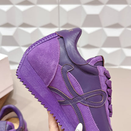 LOEWE 26S FLOW RUNNER SNEAKER IN PLUM PURPLE CALFSKIN AND SUEDE