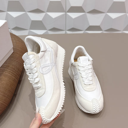 LOEWE 26S FLOW RUNNER SNEAKER IN WHITE SUEDE AND WHITE CALFSKIN