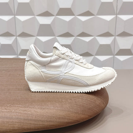 LOEWE 26S FLOW RUNNER SNEAKER IN WHITE SUEDE AND WHITE CALFSKIN