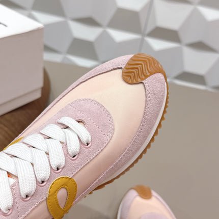 LOEWE 26S FLOW RUNNER SNEAKER IN LIGHT PINK SUEDE AND ORANGE CALFSKIN