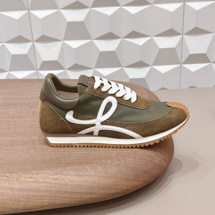 LOEWE 26S FLOW RUNNER SNEAKER IN DARK BROWN SUEDE AND CALFSKIN