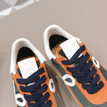 LOEWE 26S FLOW RUNNER SNEAKER IN RUST BROWN SUEDE AND WHITE CALFSKIN