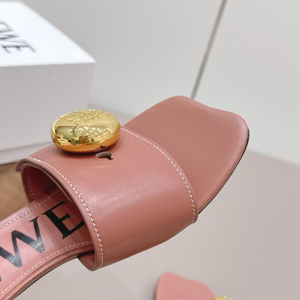 LOEWE 26S SQUARE TOE SANDALS 45MM IN PINK CALFSKIN GOLD HARDWARE